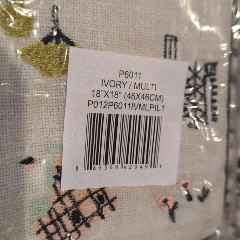 NWT Rifle Paper Throw Pillow Wanderlust Landmark Loloi Pillow 18x18 Embroidered - Picture 2 of 4